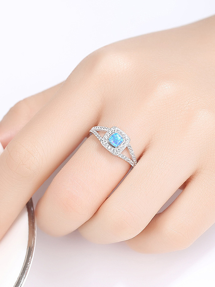 925 Sterling Silver With Opal Personality Geometric Band Rings