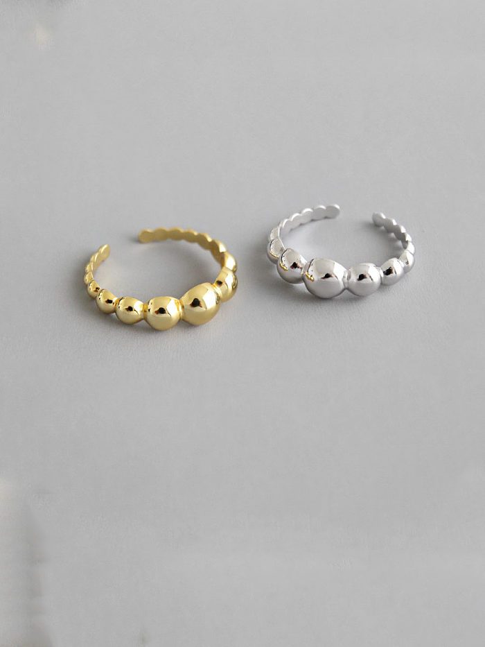 925 Sterling Silver With Smooth Beads Simplistic Semicircle Free Size Rings