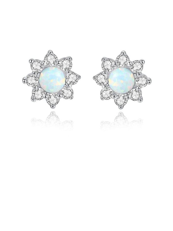 925 Sterling Silver Opal Flower Classic Stud Earring