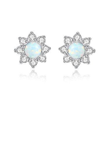 925 Sterling Silver Opal Flower Classic Stud Earring