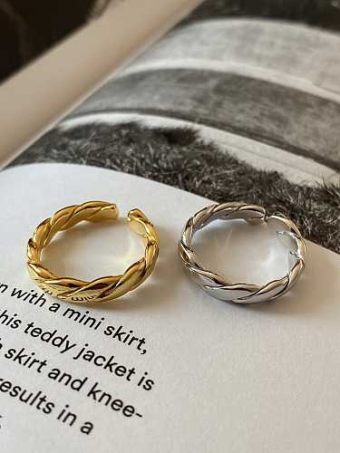 925 Sterling Silver Twill Geometric Minimalist Band Ring