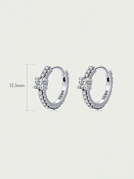 925 Sterling Silver Cubic Zirconia Geometric Classic Hoop Earring
