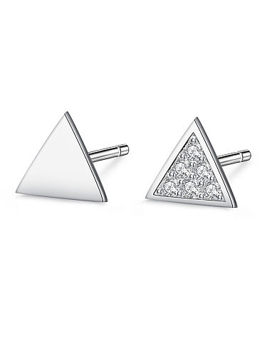 Pendientes de tuerca triangulares simplistas de plata de ley 925 con circonita cúbica