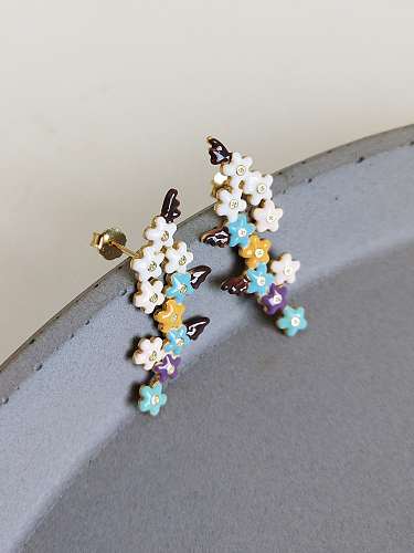 Boucles d'oreilles minimalistes en forme de fleur en émail multicolore en argent sterling 925