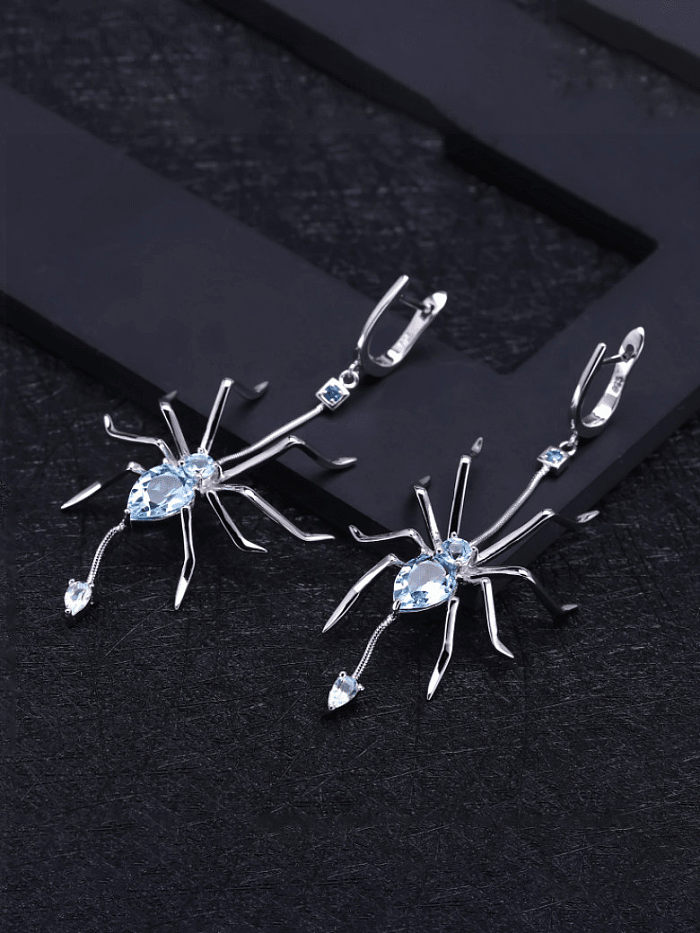 925 Sterling Silver Natural Color Treasure Topaz Bug Artisan Insect Hook Earring