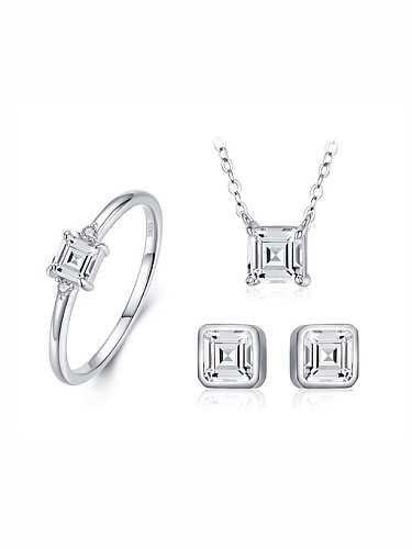 Ensemble de bague et collier de boucles d'oreilles carrées minimalistes en argent sterling 925 avec zircon cubique