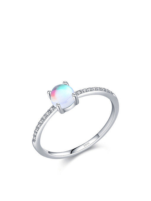 925 Sterling Silver Opal Geometric Classic Band Ring
