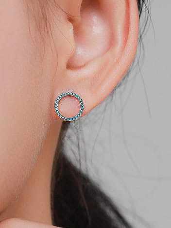 Boucles d'Oreilles Rondes Minimalistes Turquoise en Argent Sterling 925