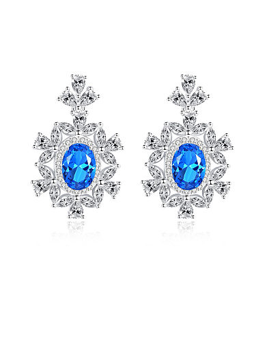 925 Sterling Silver With Cubic Zirconia Luxury Flower Cluster Earrings