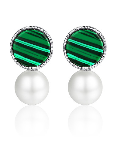 925 Sterling Silver With Artificial Pearl Fashion Round Stud Earrings