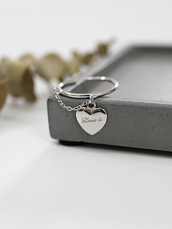 Personalized Heart Short Chain Silver Opening Ring