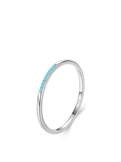 925 Sterling Silver Turquoise Round Minimalist Band Ring