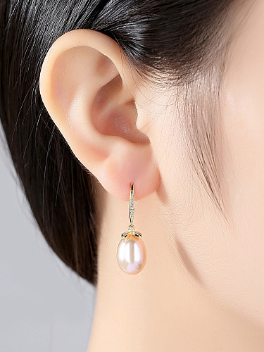 Boucles d'oreilles en argent sterling plaqué or 18 carats avec perles d'eau douce naturelles