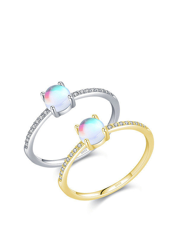 925 Sterling Silver Opal Geometric Classic Band Ring