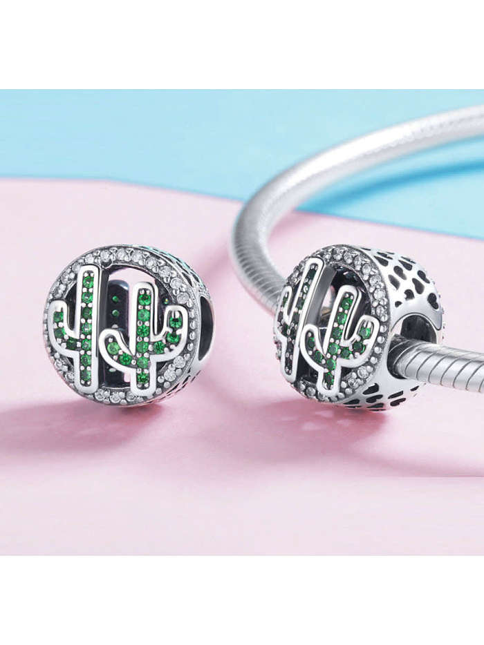 925 silver cute cactus charms