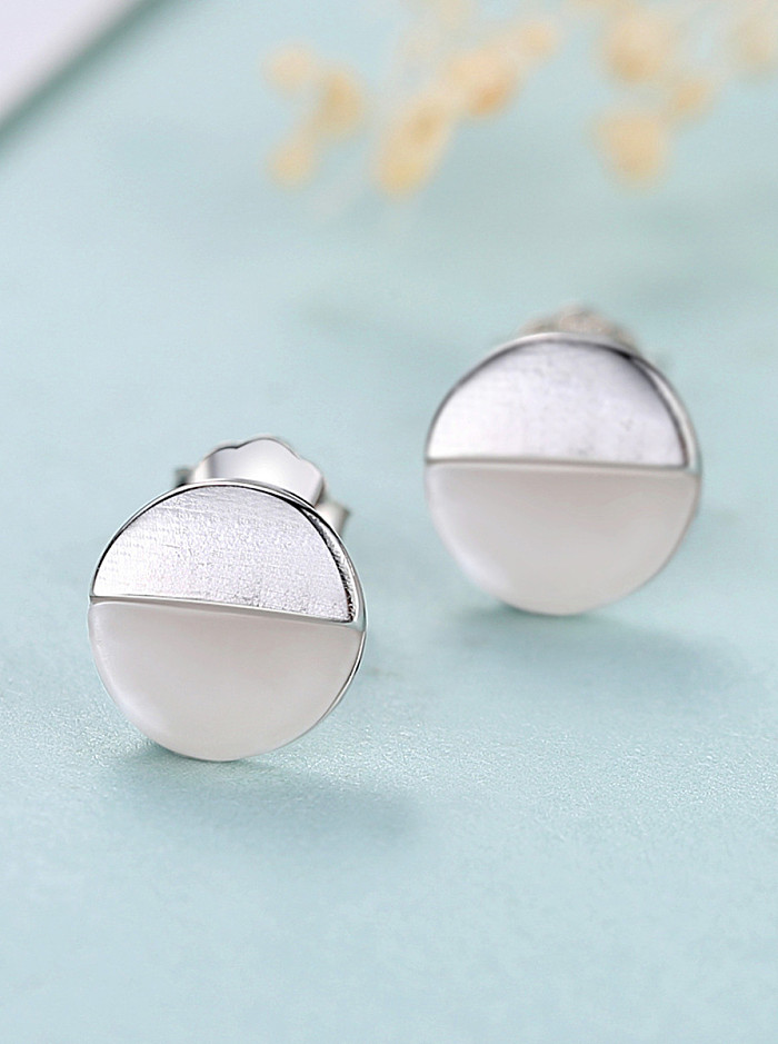 925 Sterling Silver With Enamel Simplistic Round Stud Earrings