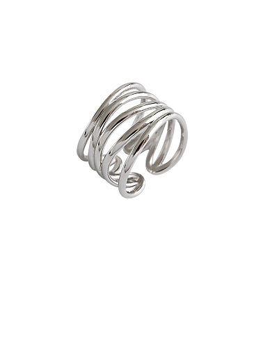 925 Sterling Silver With Platinum Plated Simplistic Multi-layer Free Size Rings
