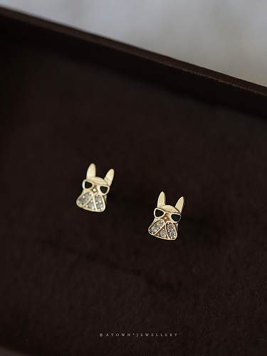 Boucles d'oreilles mignonnes en argent sterling 925 avec zircon cubique et chien