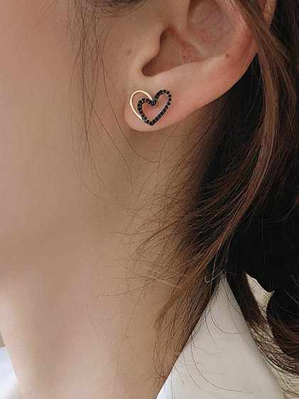 925 Sterling Silver Cubic Zirconia Black Heart Trend Stud Earring