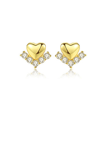 925 Sterling Silver With Cubic Zirconia Simplistic Heart Stud Earrings