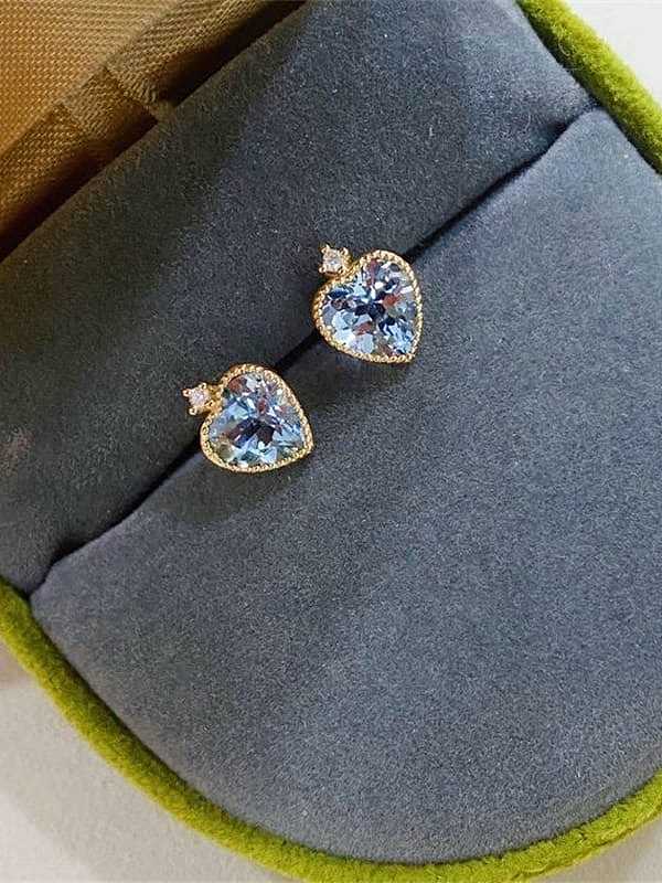 925 Sterling Silver Cubic Zirconia Blue Heart Dainty Stud Earring