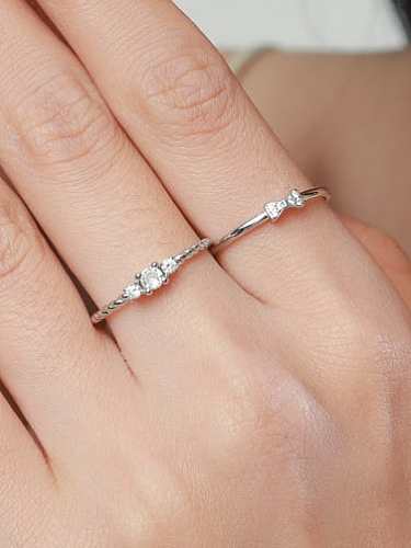 925 Sterling Silver Cubic Zirconia Round Minimalist Band Ring
