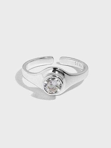 Anillo de banda minimalista geométrico con diamantes de imitación de plata de ley 925