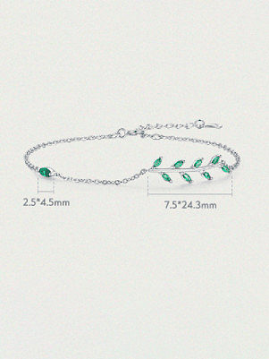 925 Sterling Silver Cubic Zirconia Leaf Minimalist Link Bracelet