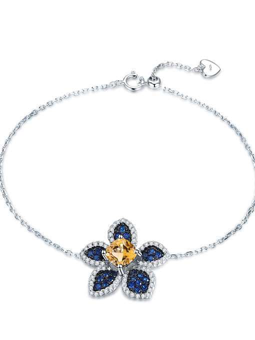 925 Sterling Silver Natural Stone Flower Luxury Link Bracelet