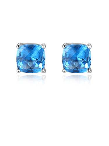 Boucles d'oreilles de luxe carrées bleues en argent sterling 925 avec oxyde de zirconium