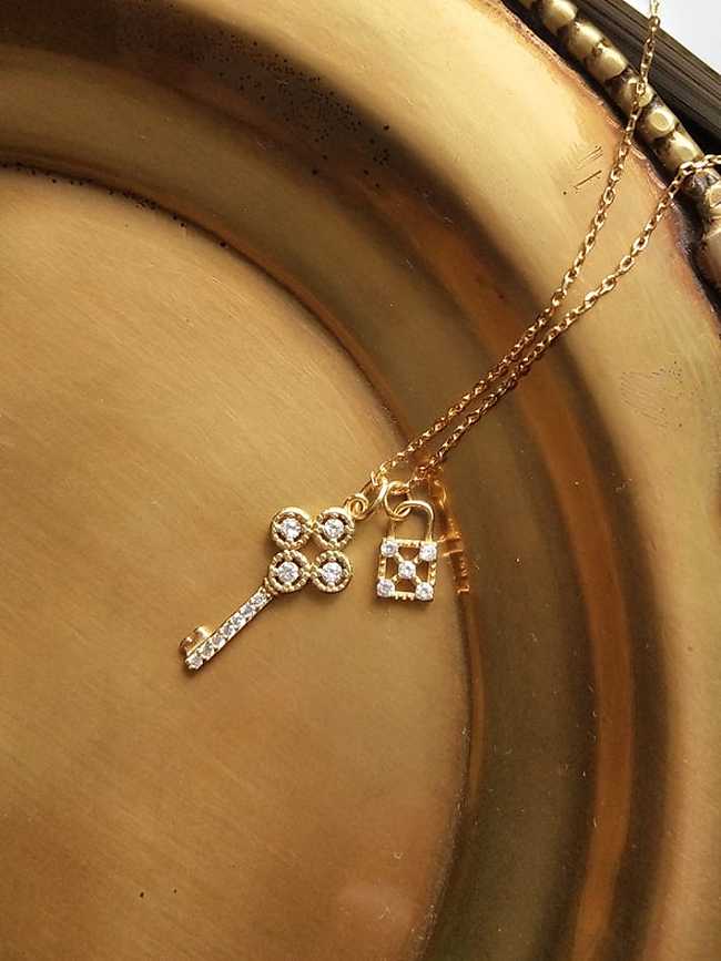 925 Sterling Silber Strass einfache Mode Schlüssel Halskette