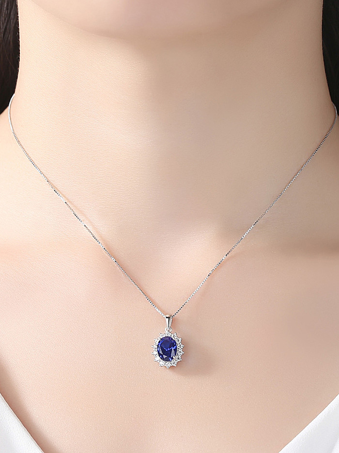 Sterling silver AAA zircon classic blue semi-precious stone necklace