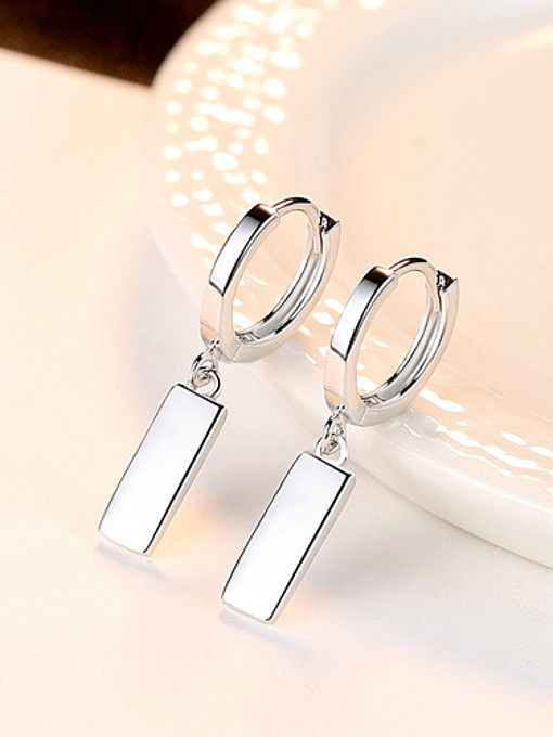 925 Sterling Silver With Platinum Plated Simplistic Geometric Clip On Earrings