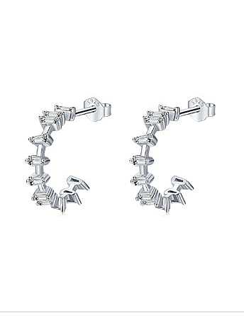 925 Sterling Silver Cubic Zirconia Geometric Classic Stud Earring