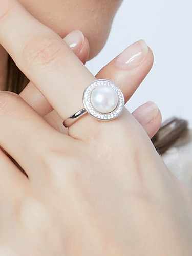 925 Sterling Silver Micro-set zircon freshwater pearls Trend Band Ring