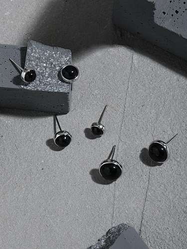 925 Sterling Silver Obsidian Geometric Vintage Stud Earring