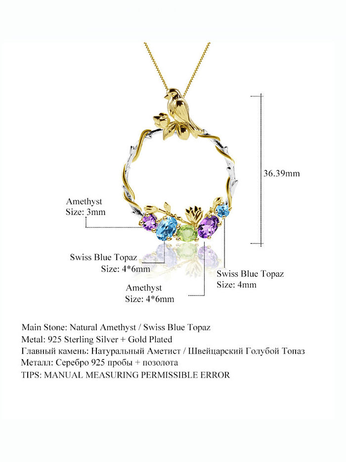 925 Sterling Silber Naturstein Blume Handwerker Halskette