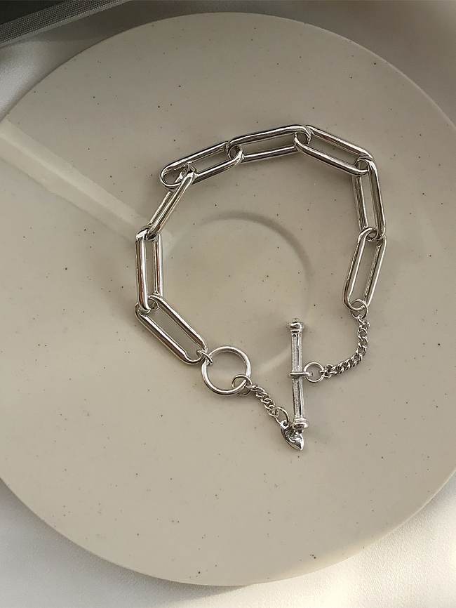 Pulsera de eslabones de cadena clásica minimalista geométrica hueca de plata esterlina 925