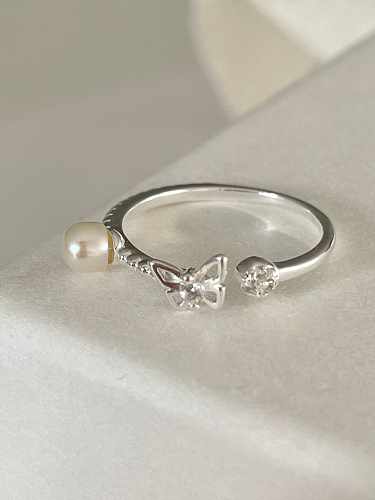 925 Sterling Silber Nachahmung Perlen Blume Vintage Band Ring