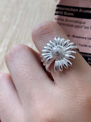 Anel de banda de prata esterlina 925 flor margarida vintage tamanho livre