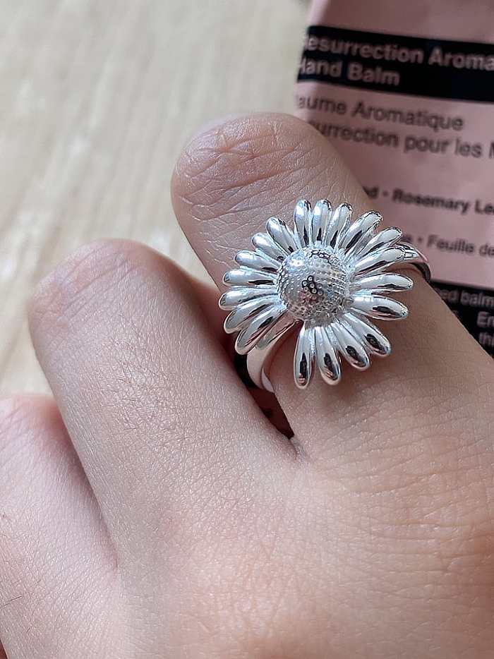 Bague en argent sterling 925 fleur marguerite vintage taille libre