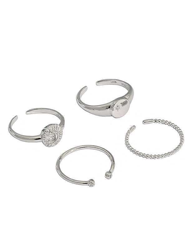 925 Sterling Silver Cubic Zirconia Round Vintage Midi Ring