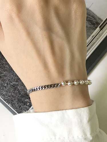 925 Sterling Silver Minimalist Vintage N chain Beaded Bracelet