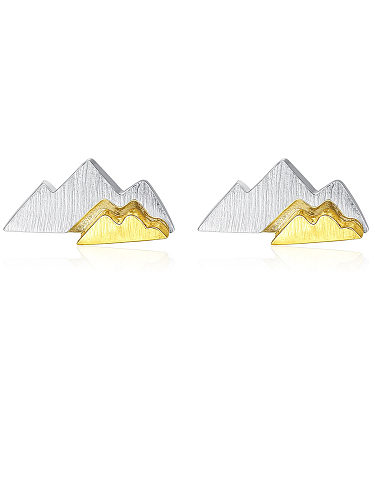 Boucles d'oreilles de montagne simplistes en argent sterling 925 avec placage bicolore