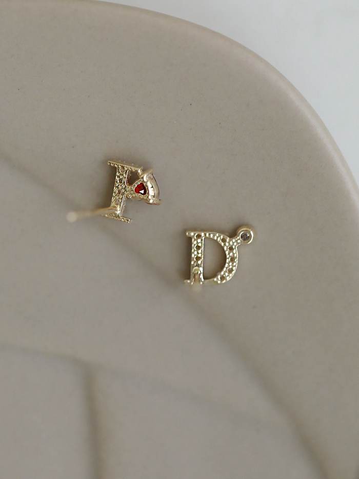 925 Sterling Silver Cubic Zirconia Asymmetrical Letter Cute Stud Earring