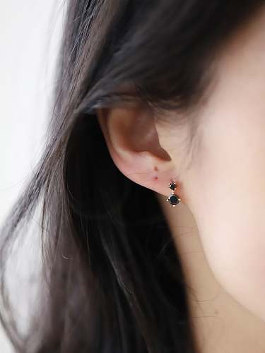 925 Sterling Silver Cubic Zirconia Black Round Trend Huggie Earring