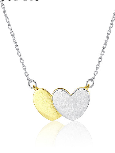 Collar de medallón de corazón simplista de plata de ley 925 con baño de dos colores