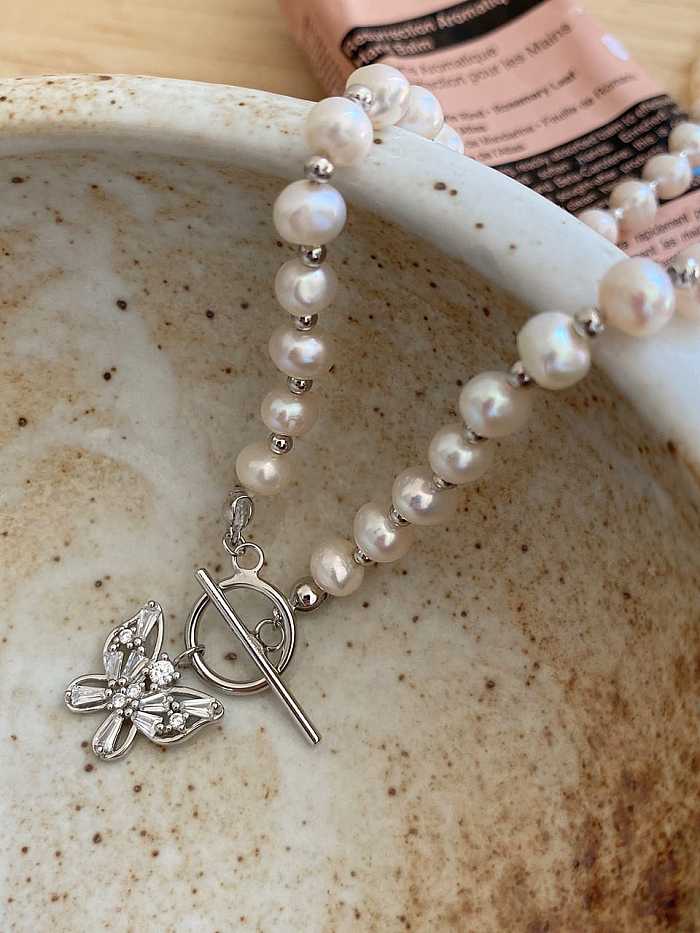 925 Sterling Silver Freshwater Pearl Butterfly Vintage Necklace