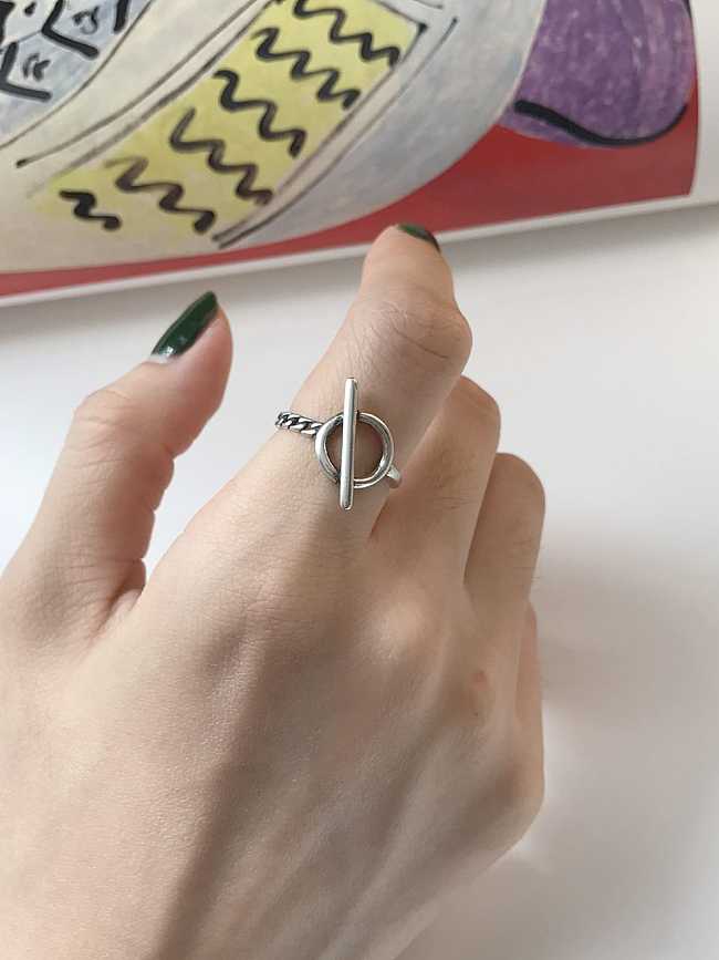 925 Sterling Silver Hollow Geometric Vintage Free Size Midi Ring