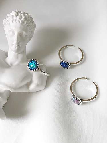Anel de prata esterlina 925 minimalista multicolorido opala redondo tamanho livre